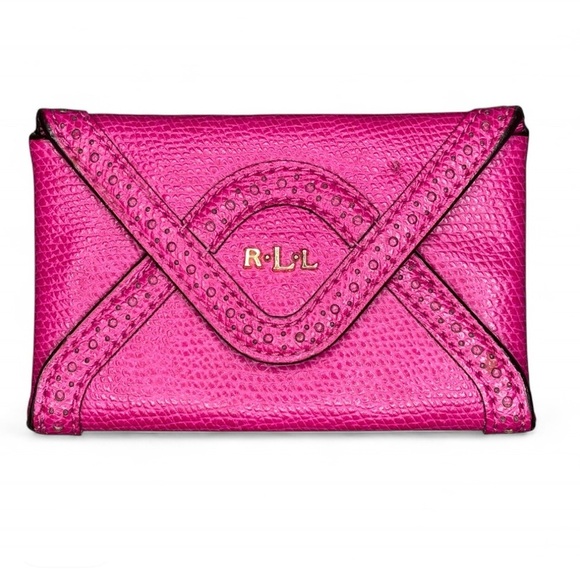 Ralph Lauren Accessories - Ralph Lauren RLL Hot Pink Leather Envelope Card Case Mini Wallet